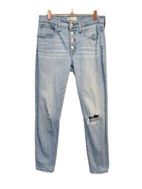 Madewell | 9 Mid Rise Button Front Crop Skinny Jeans Distressed Light Wash